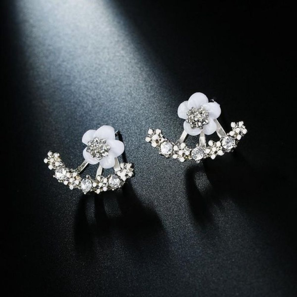 Daisy Flower Beads 2 Part earrings - Silver
